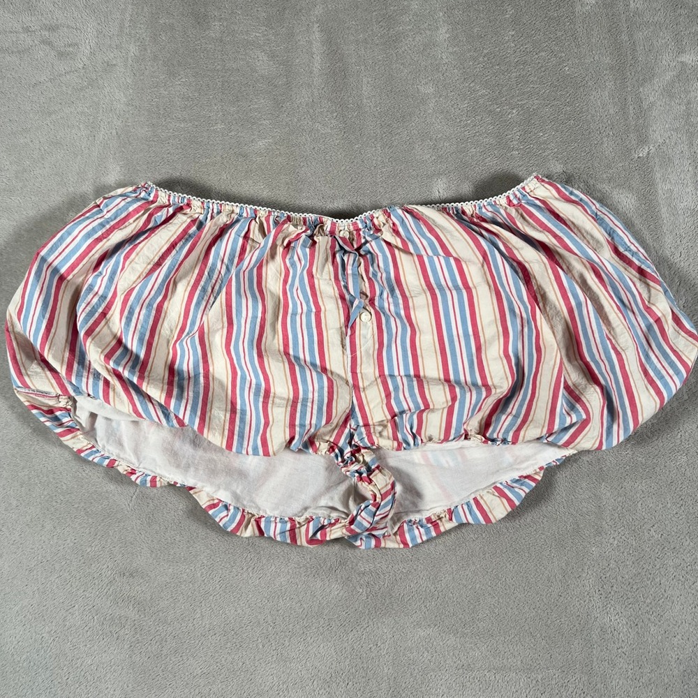 Anthropologie Striped Bloomer Shorts Red Blue White Eyelet Trim Women's Large